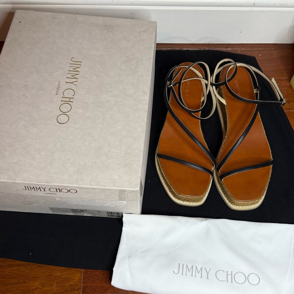 Jimmy Choo Drive 60 Espadrille Wedge Sandals Sz 9
